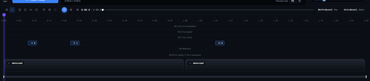 Auto-zoom suggestions listed under the timeline